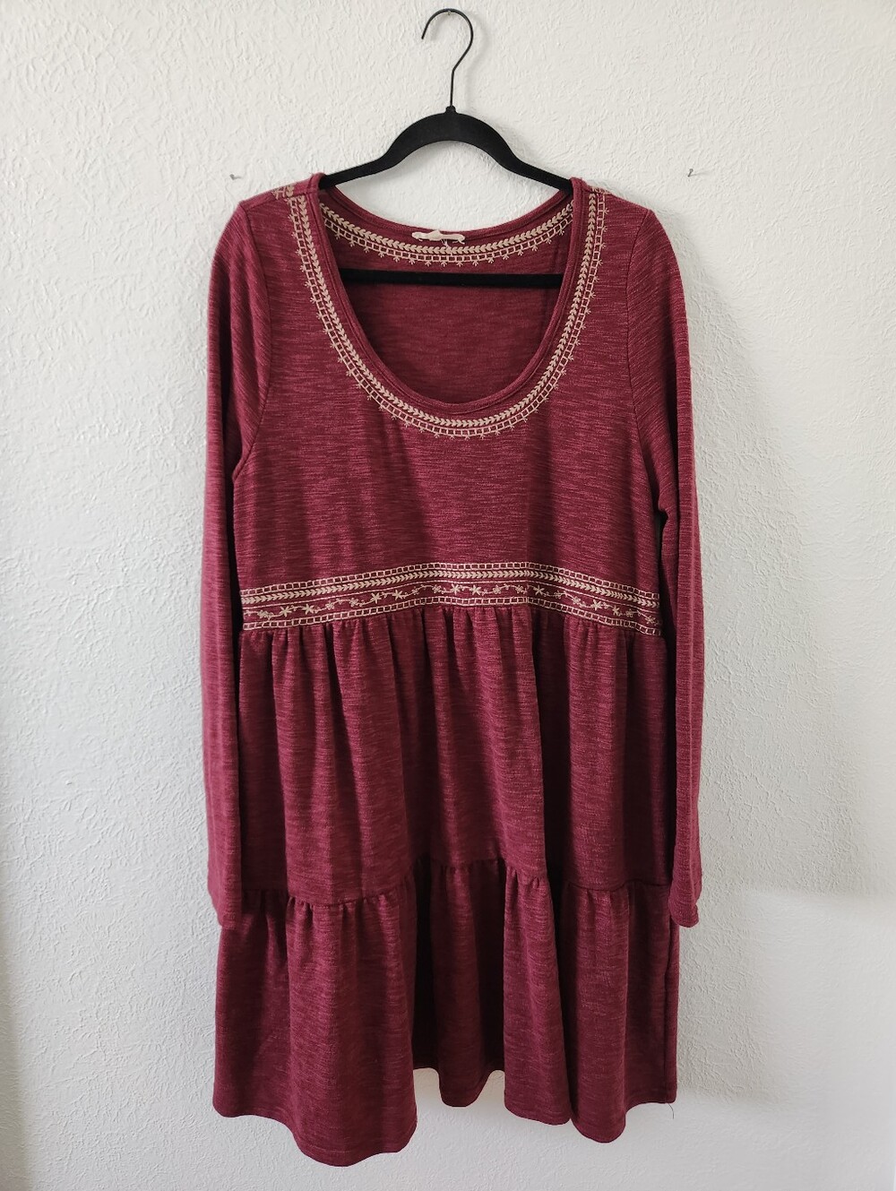 Easel Embroidered Tiered Mini Dress, Size Large